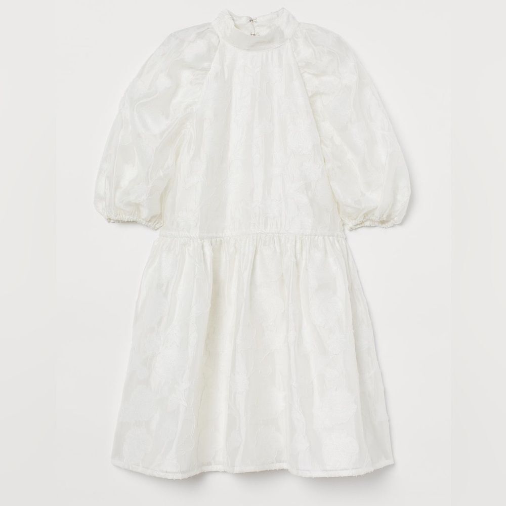 NWT H&M White Jacquard-Weave Dress Size Large